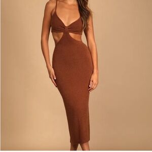 Lulus The Way I Feel Brown Cutout Midi Sweater Dress
